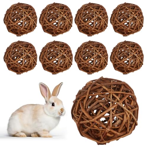 ZYEKIU 9 Pezzi Giochi per Conigli Nani, Giocattolo da Masticare per Conigli, Giochi Coniglio Naturale, Palla per Criceti Interessante, per Porcellini d'India, Cincillà, Criceti, Pappagalli (5cm)