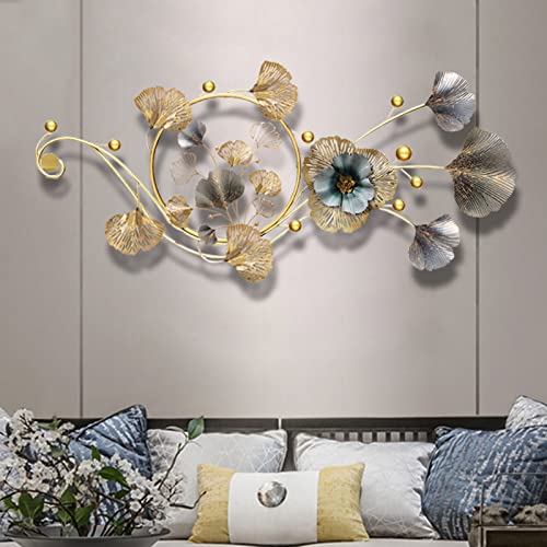 Ainydie Wanddeko Metall 3D Wandbild, Metall Ginkgo Blätter Wandschmuck Ornament Wandbehang, Dekoration für Wohnzimmer Schlafzimmer Gang Hintergrund Wanddekoration,135x60cm Cover