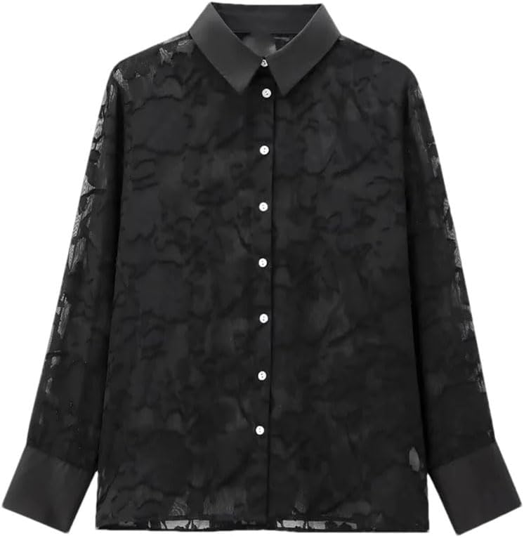 Women's Long-Sleeved Lapel Printed Patchwork Shirt
