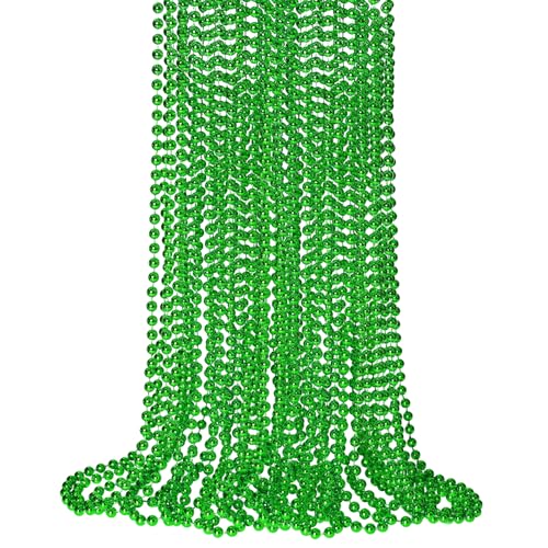 SHAOQINLIN 12 PCS St. Patricks Day Bead Necklace 33 Green Mardi Gras Beads Christmas Necklaces Irish Saint Patricks Necklaces for St. Patricks Day Mardi Gras Parade Throws Birthday Party Favors