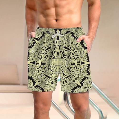 LAOLIUSN Men's Mexico Board Shorts Aztec Graphic Beach Shorts2