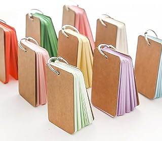 Blank Flash Cards with Binder Ring, Assorted Colors, 3.5 x 2.2 Inches,10 Packs, 50 Sheets/Pack
