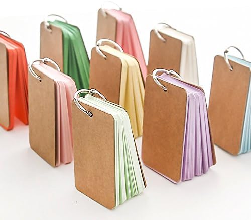 Blank Flash Cards with Binder Ring, Assorted Colors, 3.5 x 2.2 Inches,10 Packs, 50 Sheets/Pack