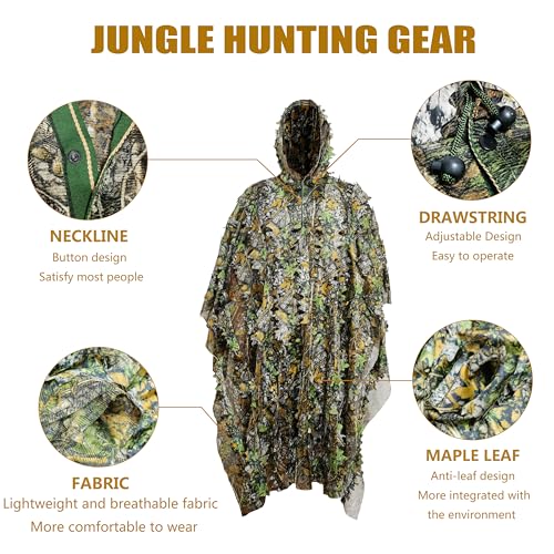 Ghillie Suit, Gilly Suits for Men, Hunting Guit, 3D Leafy Camo Suit, Hooded Cape Hunting Suit, Camouflage Suit, Bird Watching, Jungle Hunting, Halloween Party, Camping, Theme Decoration. - Image 3