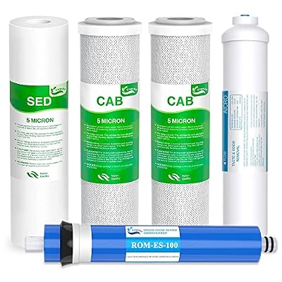 Vegebe 1-5 Stage ROES-100 100 GPD RO Water Filter Set Replacement Fit for APEC ROES-100 Reverse Osmosis System, Model FILTER-MAX-ES100 (3/8" Output)