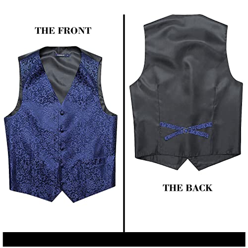 Image of HISDERN Mens Vest Tie Set 3PC Formal Waistcoat Paisley Floral Jacquard Necktie Pocket Square Suit Vests Wedding Party