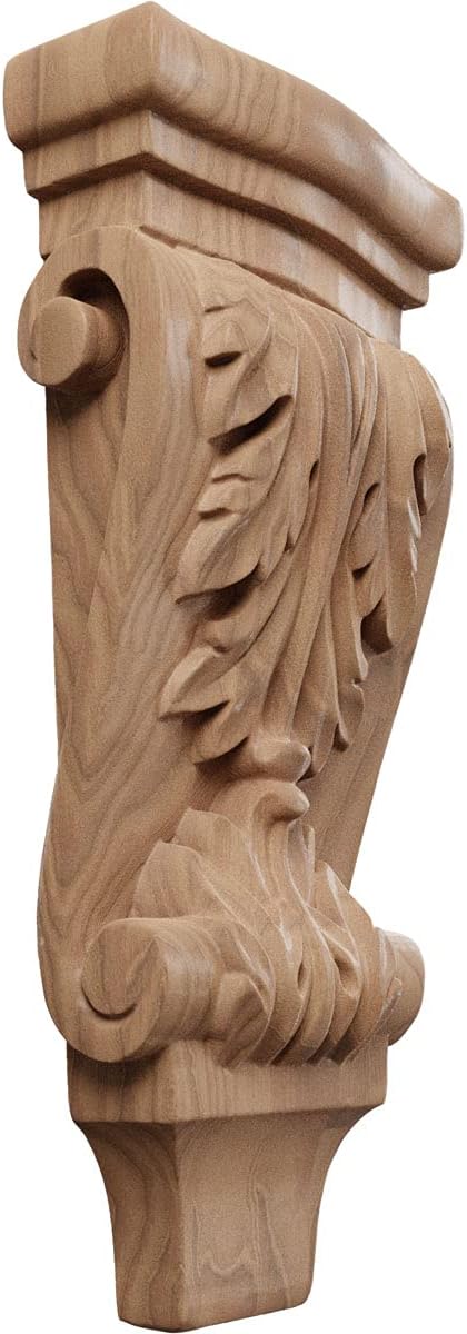 Ekena Millwork CORW05X02X10PAGM Small Acanthus Pilaster Wood Corbels, 4 3/4"W x 1 3/4"D x 10"H, Mahogany