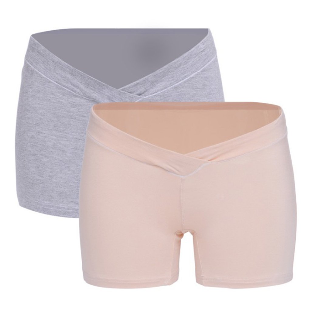 MagiDeal Women No Chaffing Soft Breathable Crossover Design Under Bump Trunk Maternity Boxers Underwear Set of 2PCS Assorted Colors Size YOU PICK