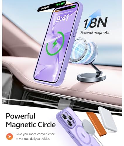 Image of FNTCASE for iPhone 15 Pro Max Case: [Compatible with Magsafe] Translucent Matte Cases with [Full Camera Protection] [Screen Protector] Military Grade Shockproof Protective Phone Cover - Light Purple