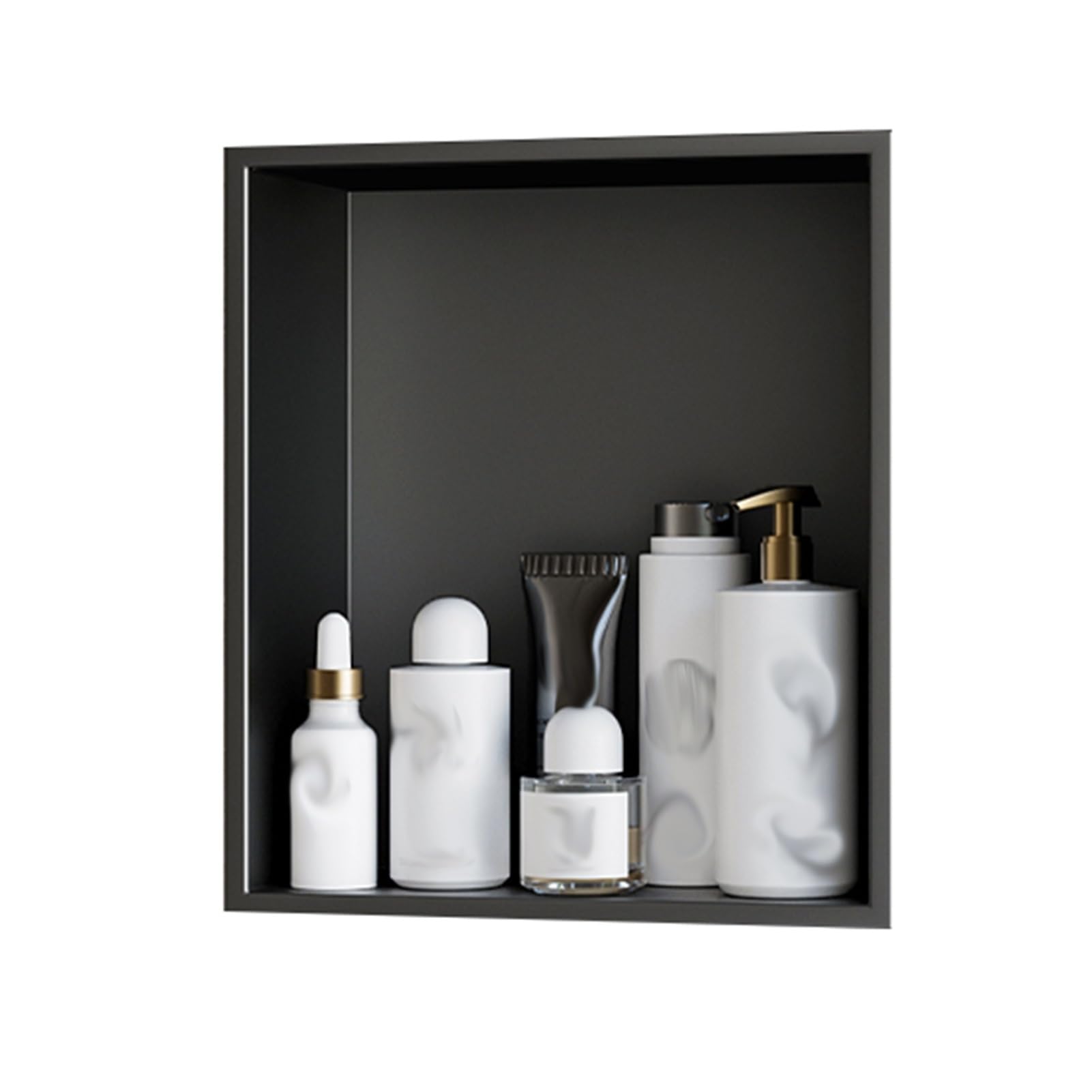 QUSYZD Stainless Steel Niche No Tiles Required Niches with Shelves Bathroom Storage Niches Recessed Shower Shelf Suitable for Living Room Kitchens Public Areas,Black-32x32cm