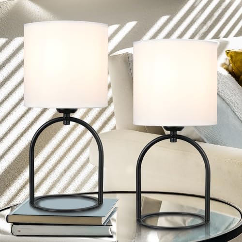 Hamilyeah Table Lamps Set of 2, White and Black Lamps for Nightstand with On/Off Switch, Traditional Modern Bedside Lamps for Bedroom, Simple Lamps for Living Room, Office, End Table
