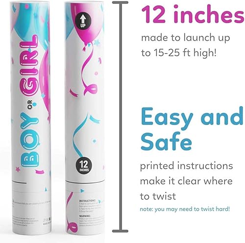 Miniatura 3 de TUR Party Supplies - (2, rosa) Cañones lanzadores de polvo para revelación de género del bebé niño o niña  100% biodegradables, sin desorden  12