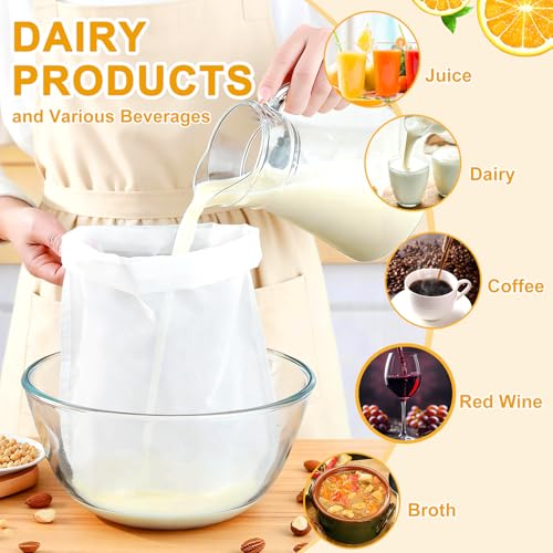 Quelcc 6 Stück Nussmilchbeutel, 20 × 30 cm, Feingewebt Passiertuch Nylon Filterbeutel, Nussmilchbeutel Bio Wiederverwendbar mit Kordelzug, Waschbar, für Nussmilch Kaffee Joghurt Käse Fruchtsaft