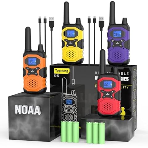 Topsung 2 Way Radios for Adults Long Range Walkie Talkies Rechargeable 4 Pack, Multi-purpose NOAA Walkie-Talkies with USB 4500mAh Battery for Family Senior Care Working Adventure Camping Hiking Cruise Cover