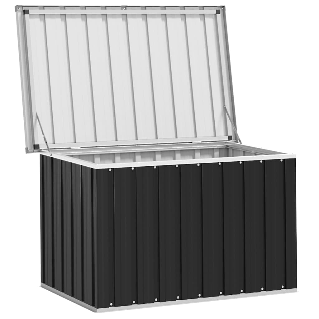Gartenbox Anthrazit aus verzinktem Stahl 109x67x65 cm, geräumige Auflagenbox für Terrasse und Balkon, wasserabweisende Kissenbox mit Klappdeckel für Gartenlagerung und Werkzeug