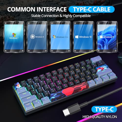Image of 60 Percent Gaming Keyboard Portable Wired Mechanical Keyboard Ultra Compact Keyboard RGB Backlit Blue Switch for Windows PC Laptop Gamers(61 Dark)