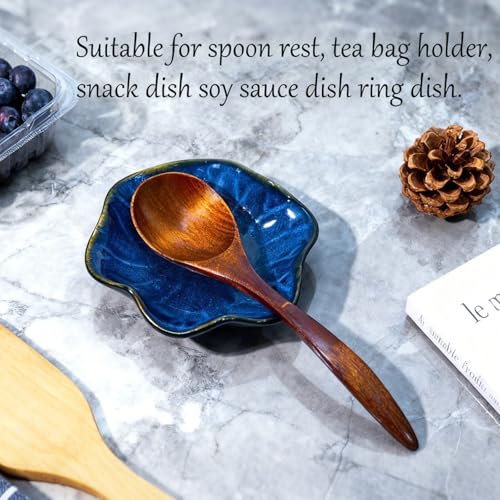 Ceramic Spoon Rest 2pcs,Tea Bag Holder Dish,Flower Shape Spoon Holder Kitchen,Sauce Dishes,Sushi Soy Dipping Bowl,Coffee Station Decor Coffee Accessories New Home Gifts Home Decor - Image 3