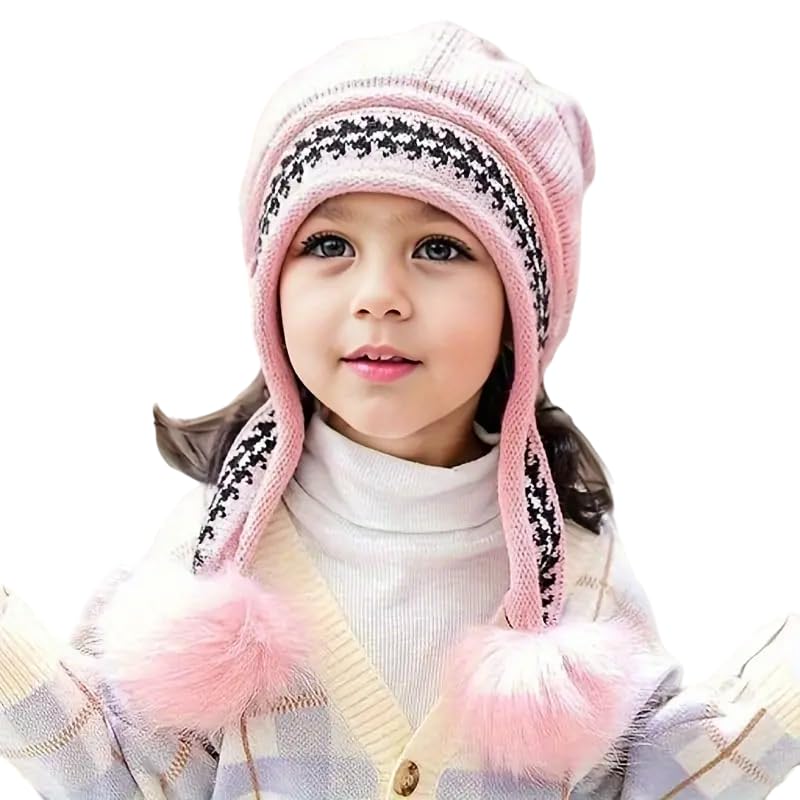 Baby Kids Winter Hat Toddler Girls Boys Woolen Cap Soft Warm Velvet Fur Knitted Hat Stylish Acrylic Lycra Deer Design with Pom Pom Beanie Cap with Ear Warmer (Age 2-6 Yrs)-image-27
