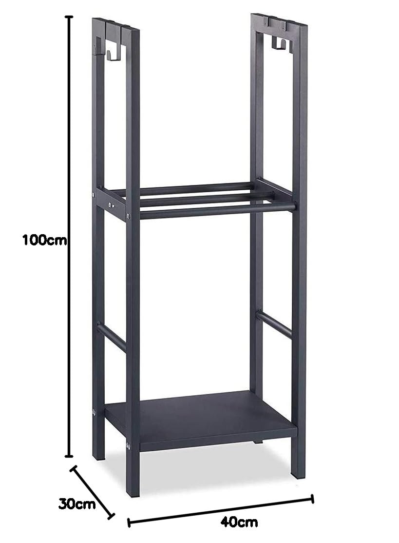 BAKAJI Leñera vertical soporte estantería de metal porta leña 2 estantes de interior exterior leñera casa jardín para chimenea, chimenea, estufa de diseño moderno (100 x 40 x 30 cm)