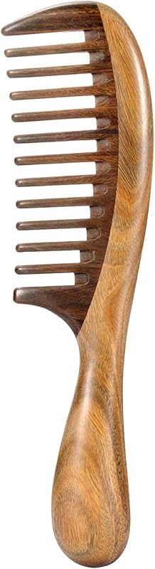 Louise Maelys Peine de madera de dientes anchos para desenredar sándalo rizado | Dientes suaves antiestáticos que reducen la rotura del cuero cabelludo, masaje para viajes, tamaño amigable, herramienta para el cuidado del cabello suave