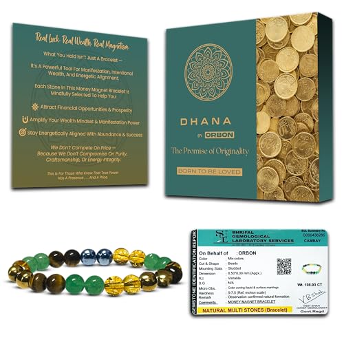 Image of ORBON Certified Natural Multi Stone Crystal Bracelet for Men & Women | Powerful Gemstone Combination Bracelet | Real Certified Stones with Authenticity Certificate & Activation Card | 8mm Beads