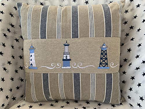 Nautical Pillow Cover –– Cotton Decorative Embroidered Design – Natural, Navy Blue and White - Size 16 X 16 Inch (Lighthouse) - Image 8