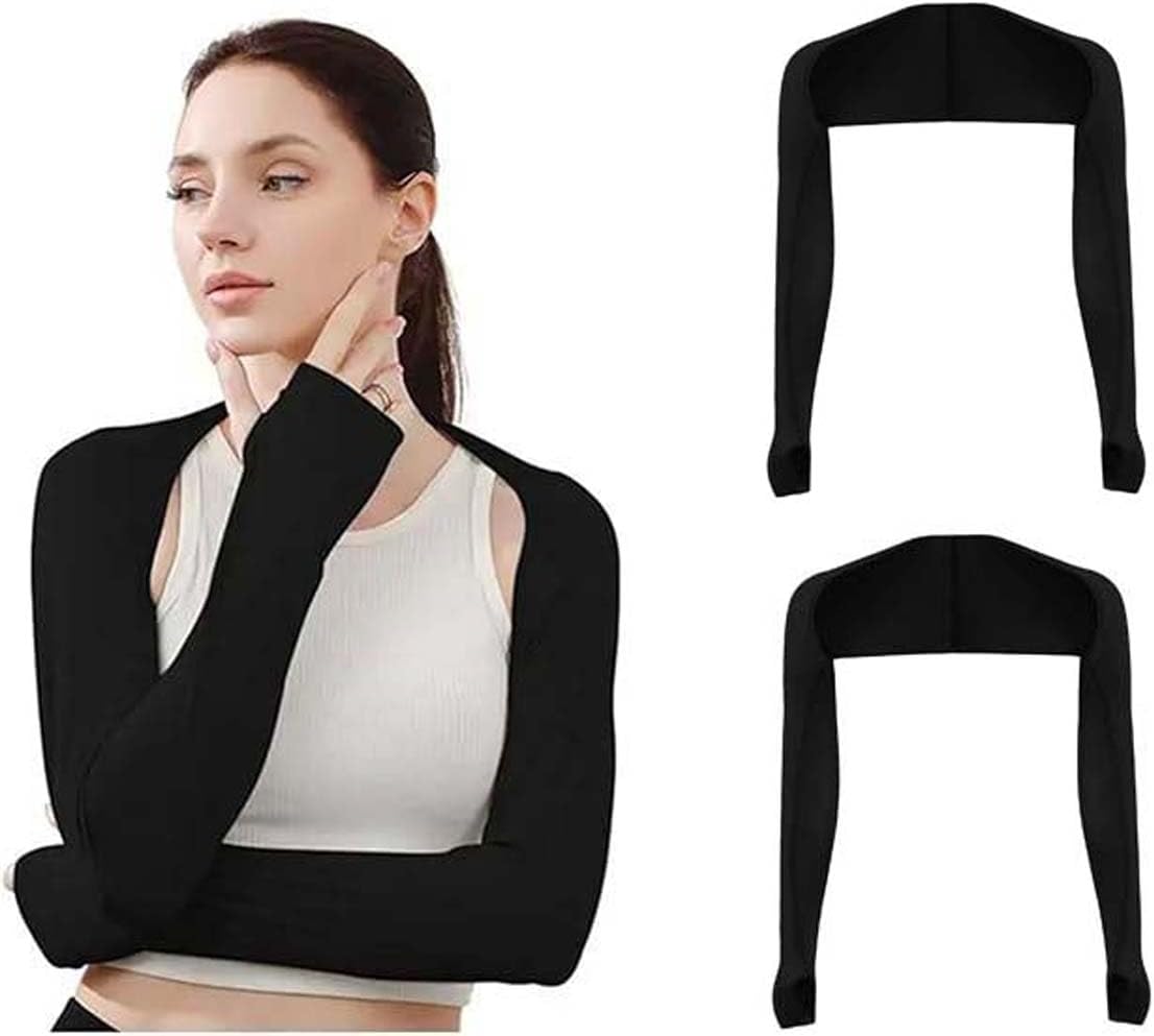 NT-ling 2 Pack Cooling Shawl Arm Sleeves for Women, Sun Sleeves with Finger Hole UV Protection for Golfing, Driving and Outdoor Sports - Stay Stylish and Safe(Black)