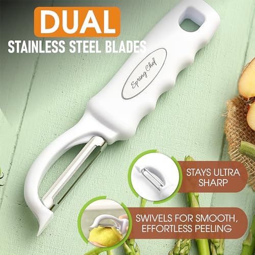 Image of Spring Chef Swivel Potato Peeler for Kitchen with Ergonomic Handle, White
