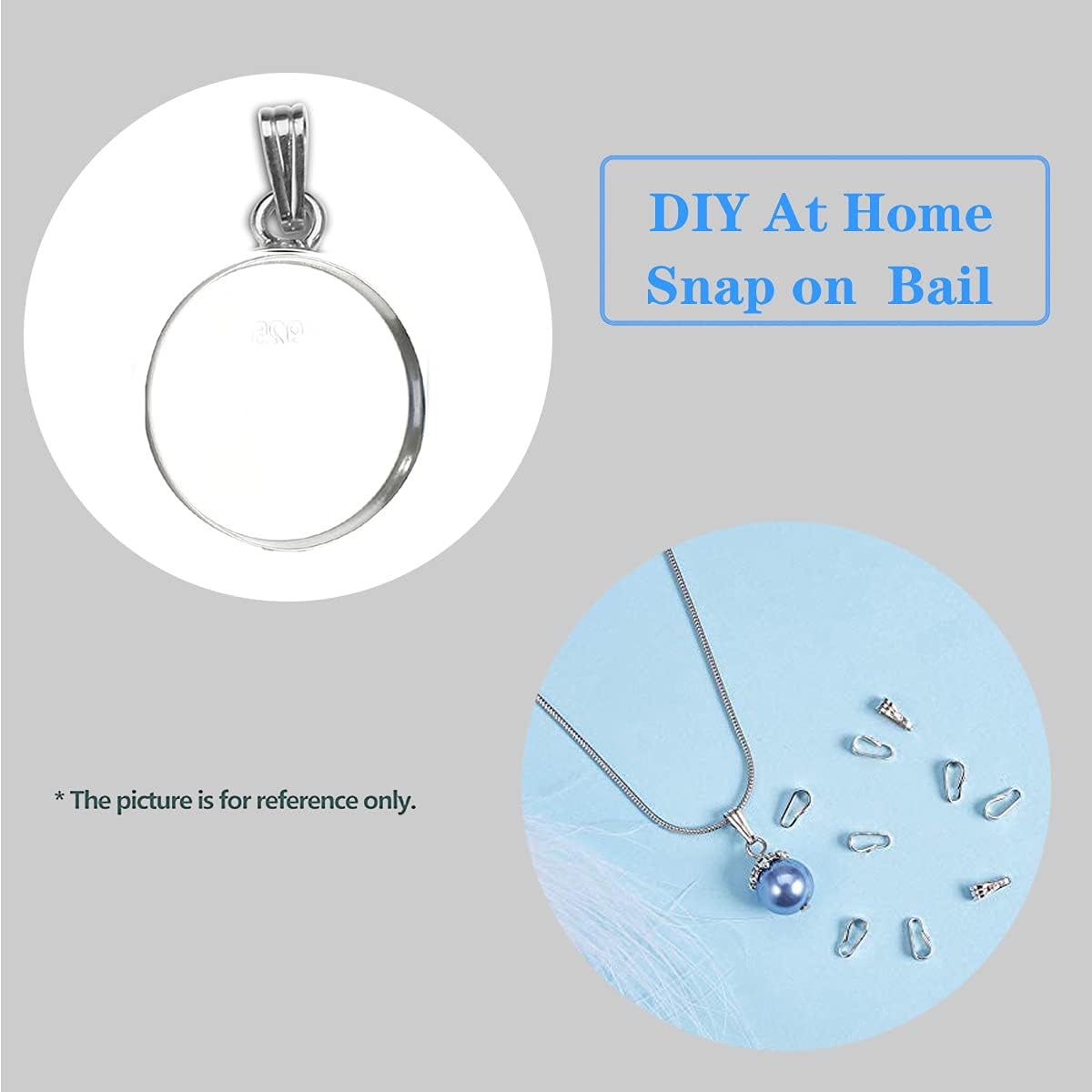 10pcs Solid Sterling Silver Snap-on Bail Pendant Connector Finding for Jewelry Charm Necklace Component Making Supply