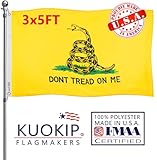 KUOKIP Double Sided Dont Tread On Me Flag 3x5 Made in USA Outdoor Heavy Duty 3 Ply Polyester Gadsden Flag with White Starting Tape and 2 Brass Grommets