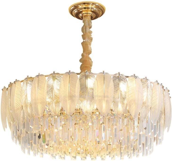 Lustre en cristal de decoration rond en verre grand plafonnier a LED or