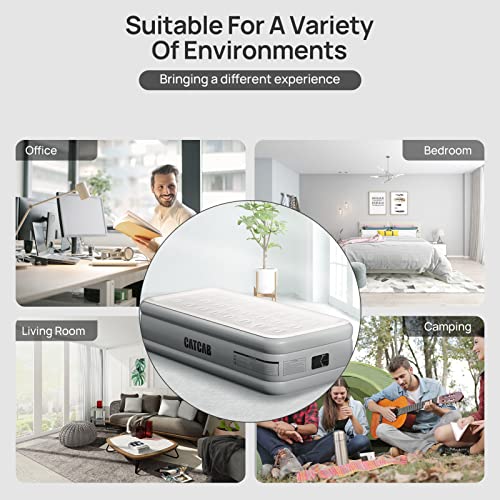 Catcab Air Mattress, Built-In Pump Air Mattress Inflatable Air Bed, 0.6Mm Super Thick Flocked Blow Up Bed Surface, 18 Inches Twin Size, Suitable Full Size Air Mattress With Built In Pumpor Camping #TOP4