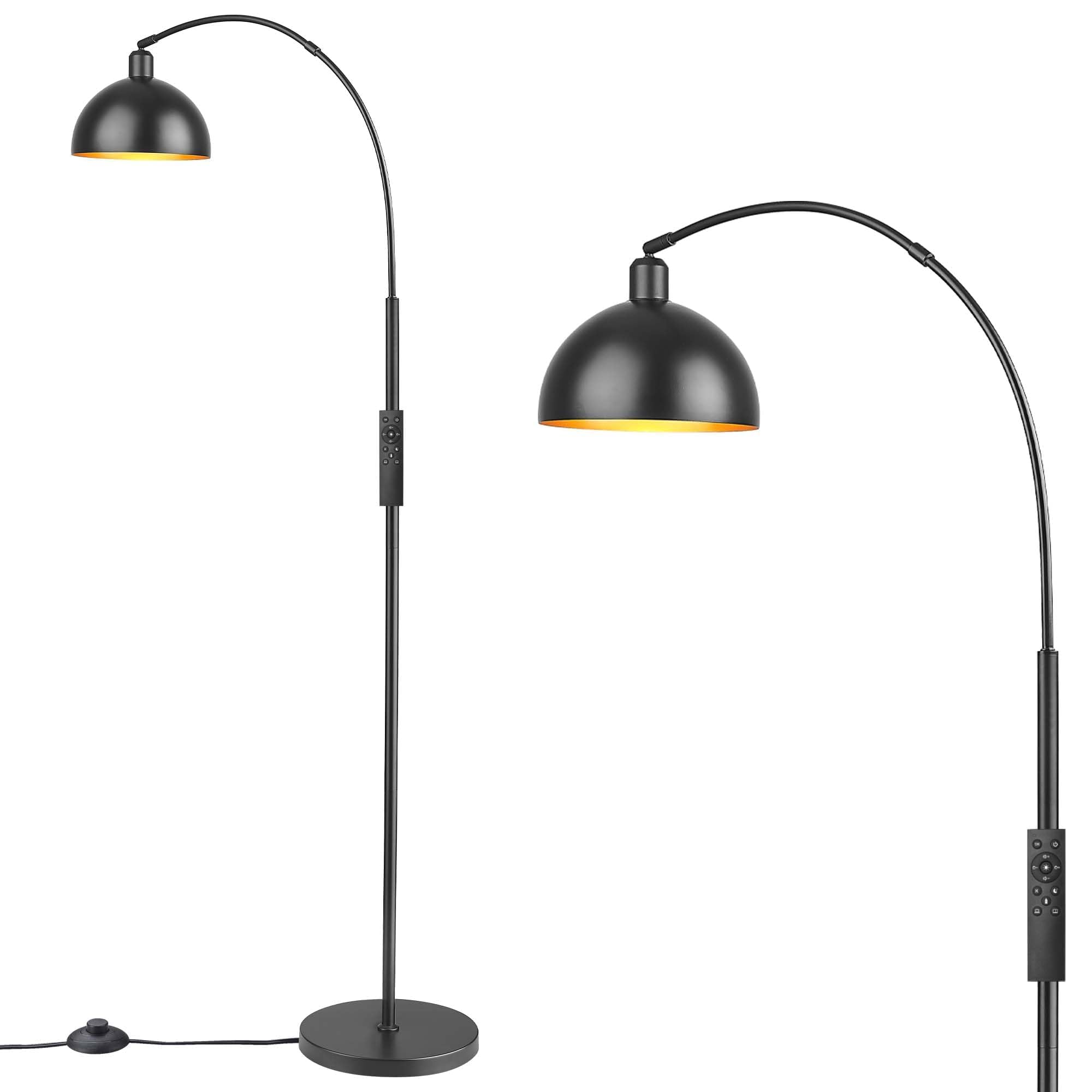 Arch Floor Lamp with Remote Control, Farmhouse Industrial Standing Lamp, Dimmable Tall Lamp with 360° Adjustable Hanging Metal Shade, Over Couch Lamps with 9W LED Bulb (1PACK, Black)