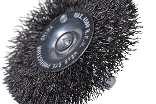 Image of Century Drill & Tool 76421 2.5 inch Durable Coarse Crimped Radial Wire Brush, 1 /4 inch Drill Shank, 4,500 RPM - Ideal for Rust /Paint Removal, Deburring, & More