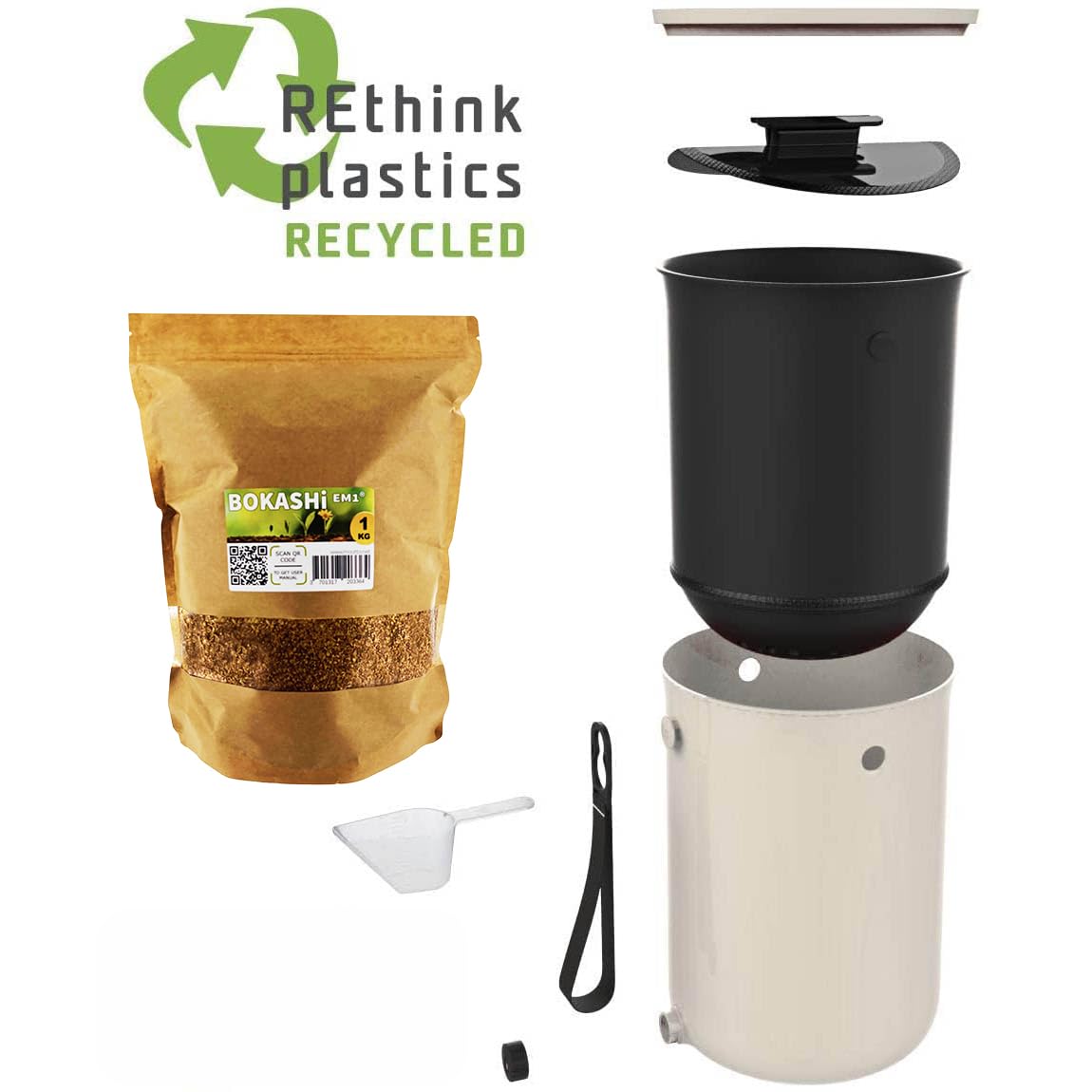 Compostiera Bokashi Organko Essential - 2 Secchi Da 15.3L + Attivatore EM-1, Nero - Foto 11