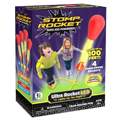 Stomp Rocket Ultra LED Rocket Launcher for Kids, 4 LED Foam Tipped Rockets - Fun Backyard & Outdoor Kids Toys Gifts for Boys & Girls - Toy Foam Blaster Set - Multi-Player Adjustable Launch Stand