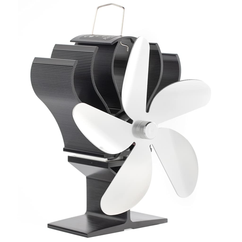 Kalttoy Silver Silent Heat Powered Wood Stove Fan 5-Blade Home Stove Fan For Wood Log Quiet With Thermometer Heat Powered No Need For Battery Or Electricity