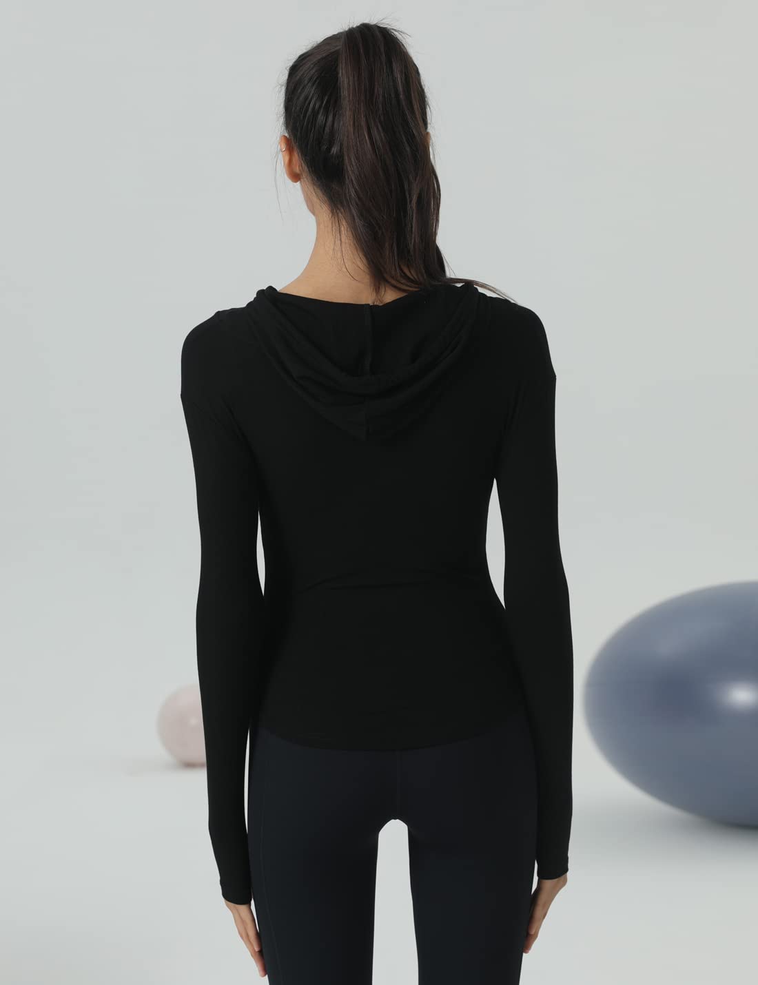 Locachy Womens Slim Fit Full Zip Hoodie Athletic Jacket Yoga Workout Running Jackets with Thumb Holes Black XS