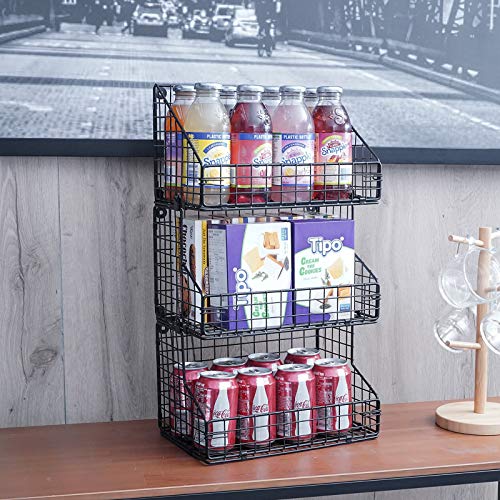 X-Cosrack 3 Tier Stackable Tea Bag Organizer Large Size With 5 Hooks Metal Wire Basket Coffee Snack Rack Holder Countertop Caddy Bin Wall Mount Shelf For Office Kitchen Cabinet Pantry Patent Desgin, 11.8X7.8X22 Inch #TOP6