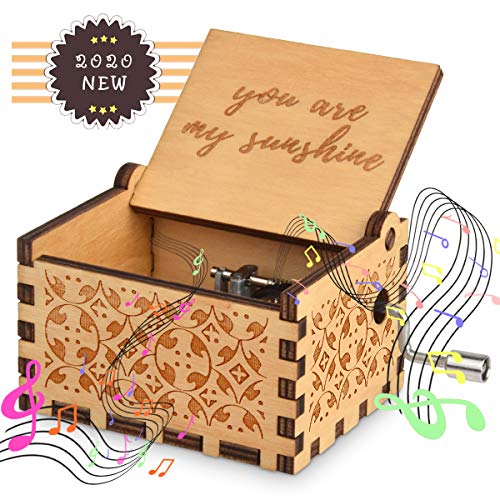 fezlens You are My Sunshine Box Music, Wood Hand Crank Laser Engraved Vintage