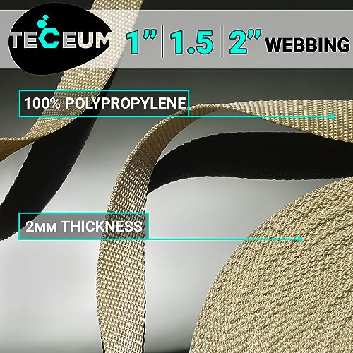 Image of TECEUM 2 Inch Webbing - Beige - 10 Yards - 2 inch Heavy-Duty Wide Webbing for Climbing Outdoors Indoors Crafting DIY nw