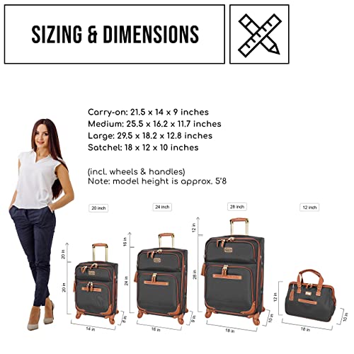 Steve Madden Luggage Set 4 Piece- Softside Expandable Lightweight Suitcase Set With 360 Spinner Wheels - Travel Set Includes A Tote Bag, 20-Inch Carry On, 24 & 28 Inch Checked Suitcases (Black) #TOP4