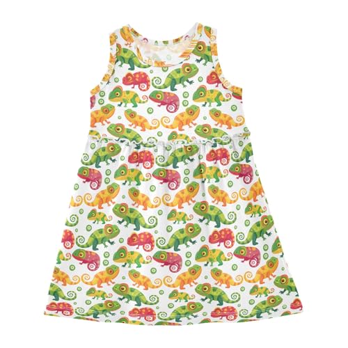 Girls and Toddlers'Sleeveless Colored Chameleon Summer Casual Dresses for Home Party Beach 2-8 Years
