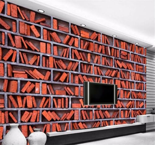 Papier peint 3D briques rouges pour masquer mur salon - 4