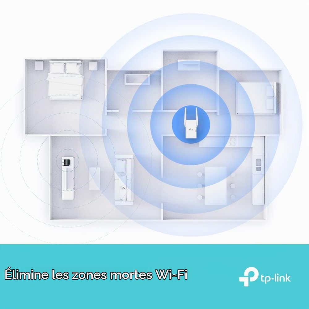 TP-Link Extension de portée Wi-Fi 6 maillé double bande AX3000, amplificateur/hotspot Wi-Fi 1 port Gigabit, canaux 160 MHz, mode point d'accès intégré, configuration