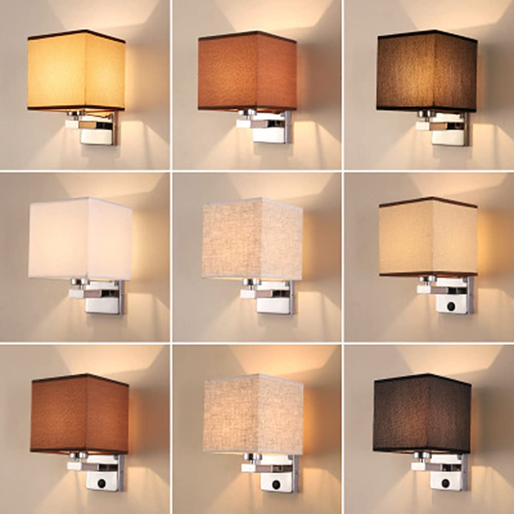 Betos Applique murale à LED, lampe de lecture pour hôtel, lampe de chevet avec abat-jour en tissu pour LED, idéale pour chambre à coucher, salon, couloir, hôtel (blanc chaud)