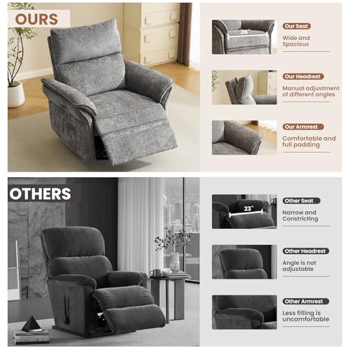Image of Oversized Rocking Chair Nursery with Massage and Heat, Glider Recliner Nursery Chair with Adjustable Headrest, Power Swivel Rocker Recliner Chair with USB Port, Dark Grey
