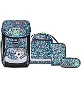 SJ Schulset UPDOWN BOX - THUNDERCHECK - 100% nachhaltig - Ergonomischer Schulranzen mit Höhenvers...