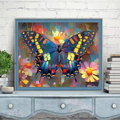 ペイントバイナンバー キット 大人用 色 蝶、DIY 番号絵画 しわ防止キャンバス、初心者ペイントキット 成人儿童数字?画、アクリルペイント ペイントブラシ、 数字油絵 手工 クラフトアート フレームなし ?意?? ホームデコレーションギフ 45x60cm