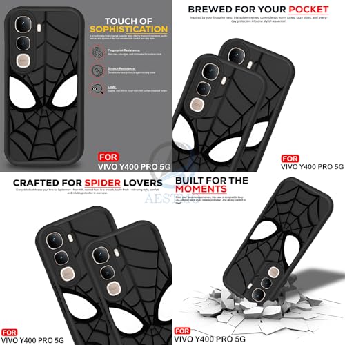 Image of AESTMO Back Case Cover for Vivo Y400 Pro 5G Cover | Spidey Face Mask Design | Silicone Case | Full Body Protection | Camera Protection Back Cover for Vivo Y400 Pro 5G (Black)